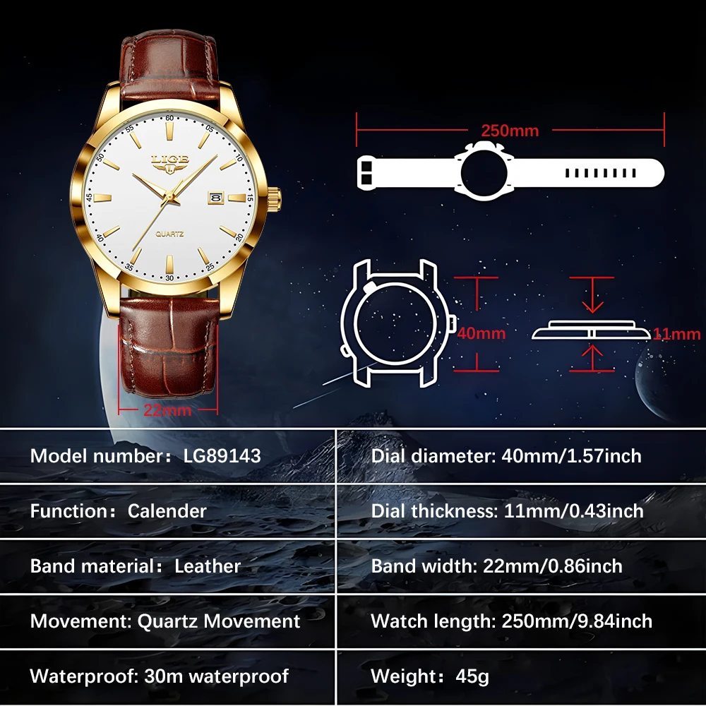 

LIGE New Military Watch for Men Luxury Leather Man Wristwatch Quartz Clock Waterproof Luminous Date Week Men's Watches Reloj+box