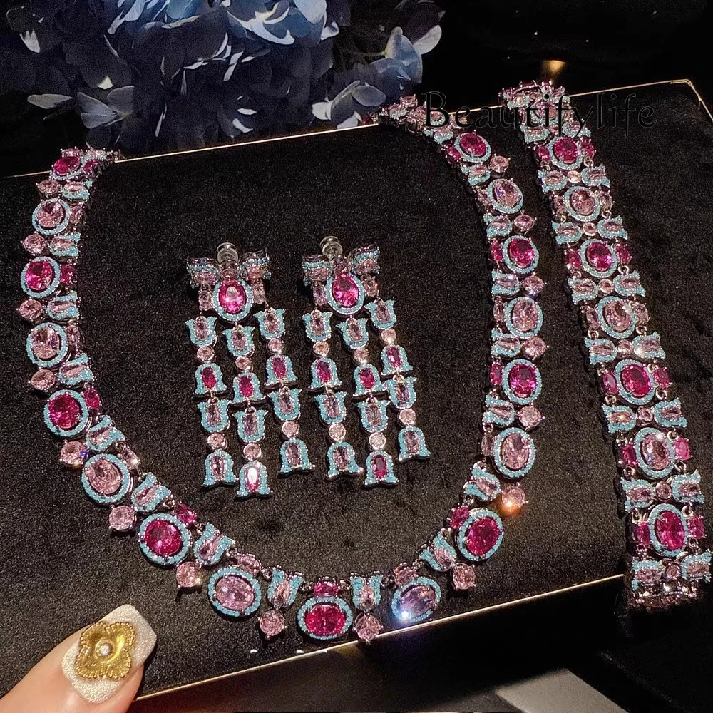 

Jewelry Mozambique Pink Water Drop Geometric Aquamarine Necklace Magnificent Pink Zircon Bracelet