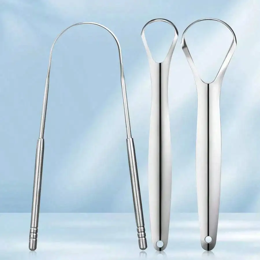 3pcs Set Hypoallergenic Stainless Steel Tongue Scraper with Ergonomic Handle Fresh Breath Oral Care Tool Easy to Use for Adults
