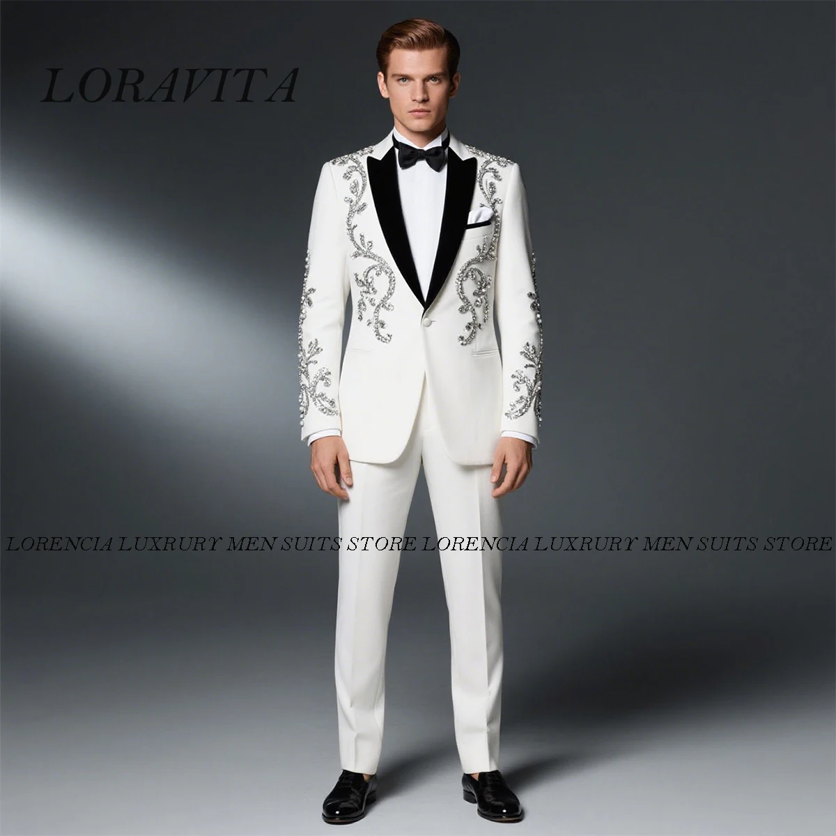 

Customized Glitter Diamond Beaded Tuxedos Men Suit Slim Fit Wedding Male Ropa Hombre 2 Piece Sets Groom Groom Party Blazer