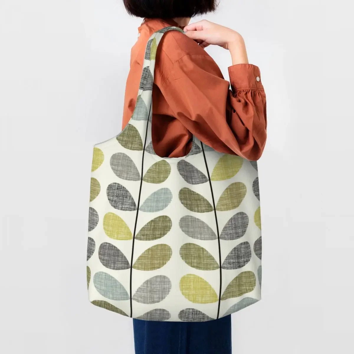 Custom Cute Printed Scribble Stem Orla Kiely Print Shopping Tote Bag Portable Canvas Shopper Shoulder Bags Photography Handbags