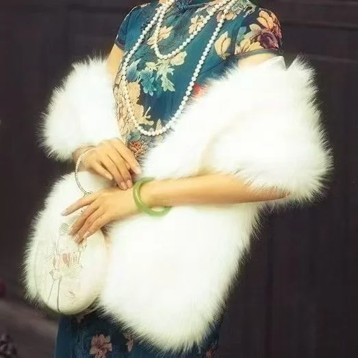 

Republic Period Cheongsam Match Shawl Women's Artificial Fox Fur Short Cape Vintage Warlord's Wife Chipao Outer Plush Shawl