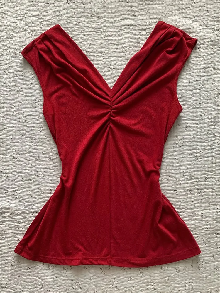 

Original Qianyue Weiyun Summer 2025 Red V-ne Slim Fit T-irt Versatile Casual Sle ort Sve Cotton Moisture ng