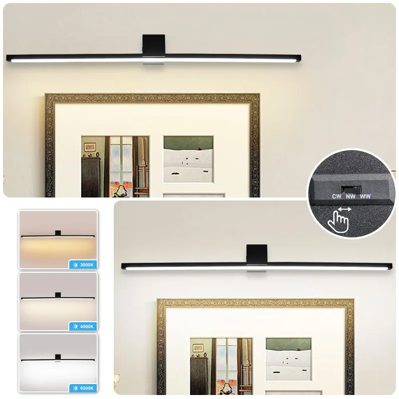 

Настенные светодиодные светильники 3CCT с регулировкой цветовой температуры, 80 см, для картин, черные/белые, настенные бра