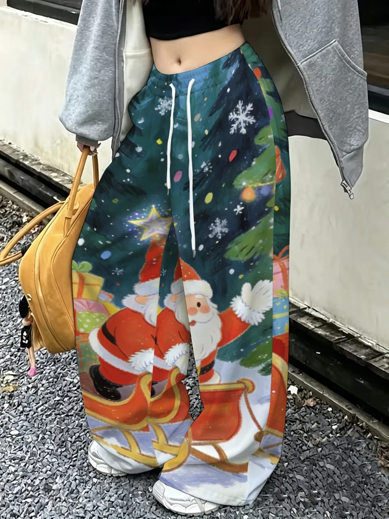 Santa Claus Printed Pants for Men and Women's Holidays, Loose Fit, Breathable At Home, Party Role-playing, Versatile Pants