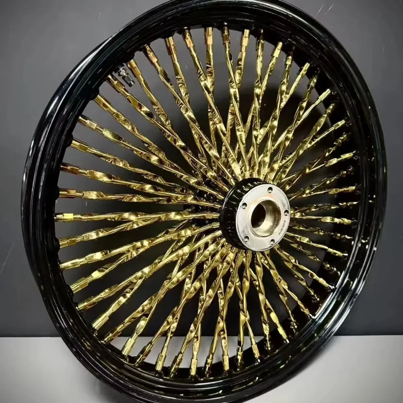 New Motorcycle Wheel Front/Rear Rim Steel Wire Black Golden Fat Spoke for Touring 2009+ Street Glide Road Glide Road King