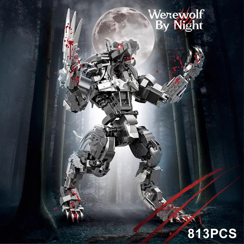 الإبداعية 813 قطعة ليلة مظلمة بالذئب تمثال اللبنات MOC فضي درع ميكا وولفمان الطوب لعب للأطفال الأولاد هدية