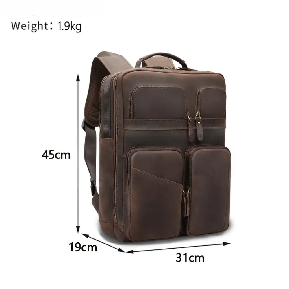 Travel Backpack Men's Backpack Travel Light Leather Business Large Capacity Backpack Commuter Crazy Horse Men's Bag