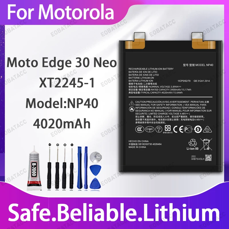 

100% New NP40 Battery For Motorola Moto Edge 30 Neo Large capacity Batteries+Free Tools