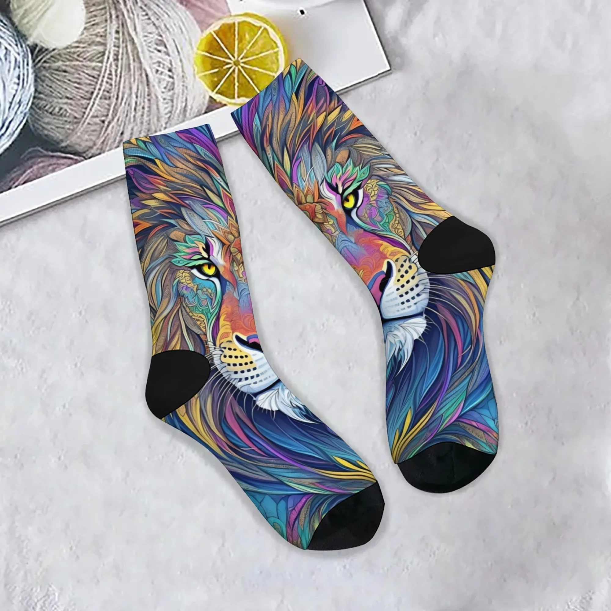 

Мужские носки с принтом «Король зверей», новинка, уличные носки в стиле Харадзюку в стиле ретро в стиле хип-хоп, удобные дышащие нескользящие носки