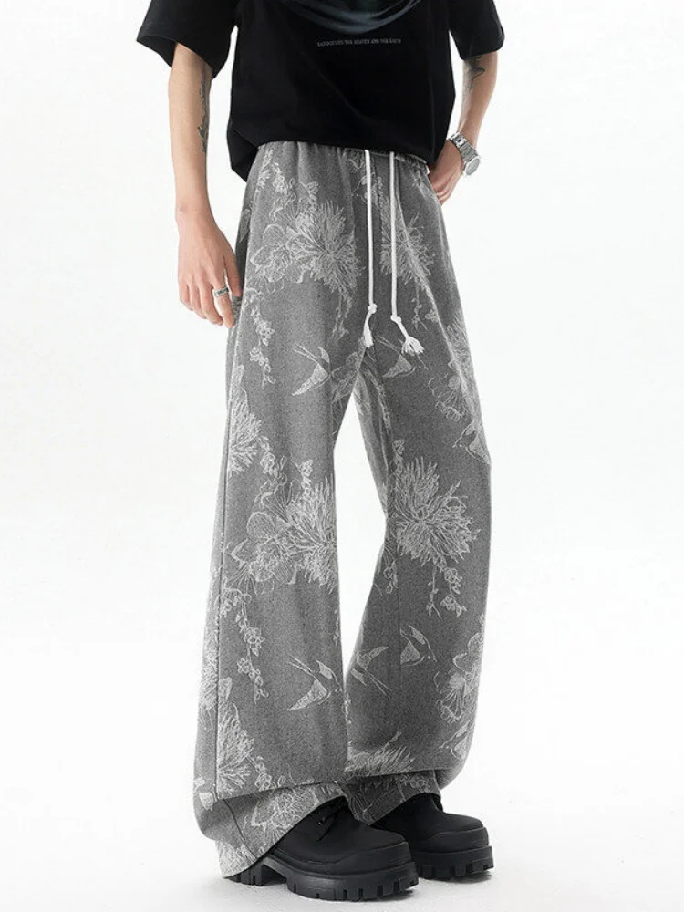 

Casual Printed Design Men's Bent Knife Pants Spring Autumn American High Street Cool Loose Fit Long Trousers Youth Faion