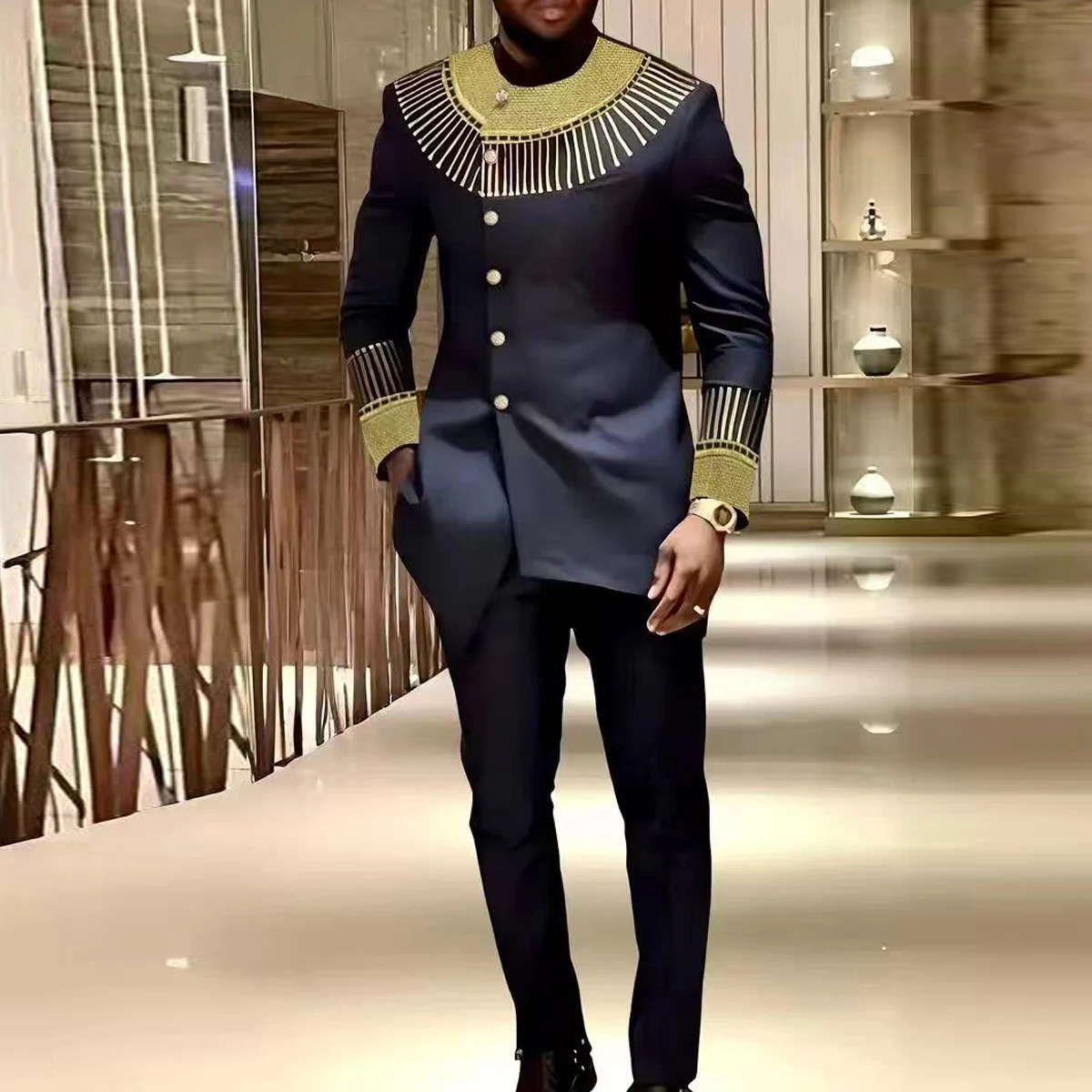 White Men\'s Wedding Kaunda Suits Long Sleeve Tops Pants African Ethnic Casual Traditional Clothing 2PCS Suit Kaftan Outfits Wear