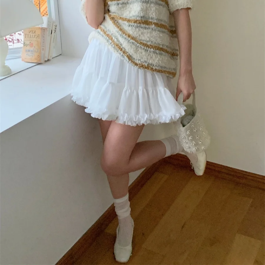 Gonna a balze coreana Sle f-lunghezza Gonna a trapezio Gonna a torta gonfia da donna Gonna a strati simile alla fata Sweet Princ