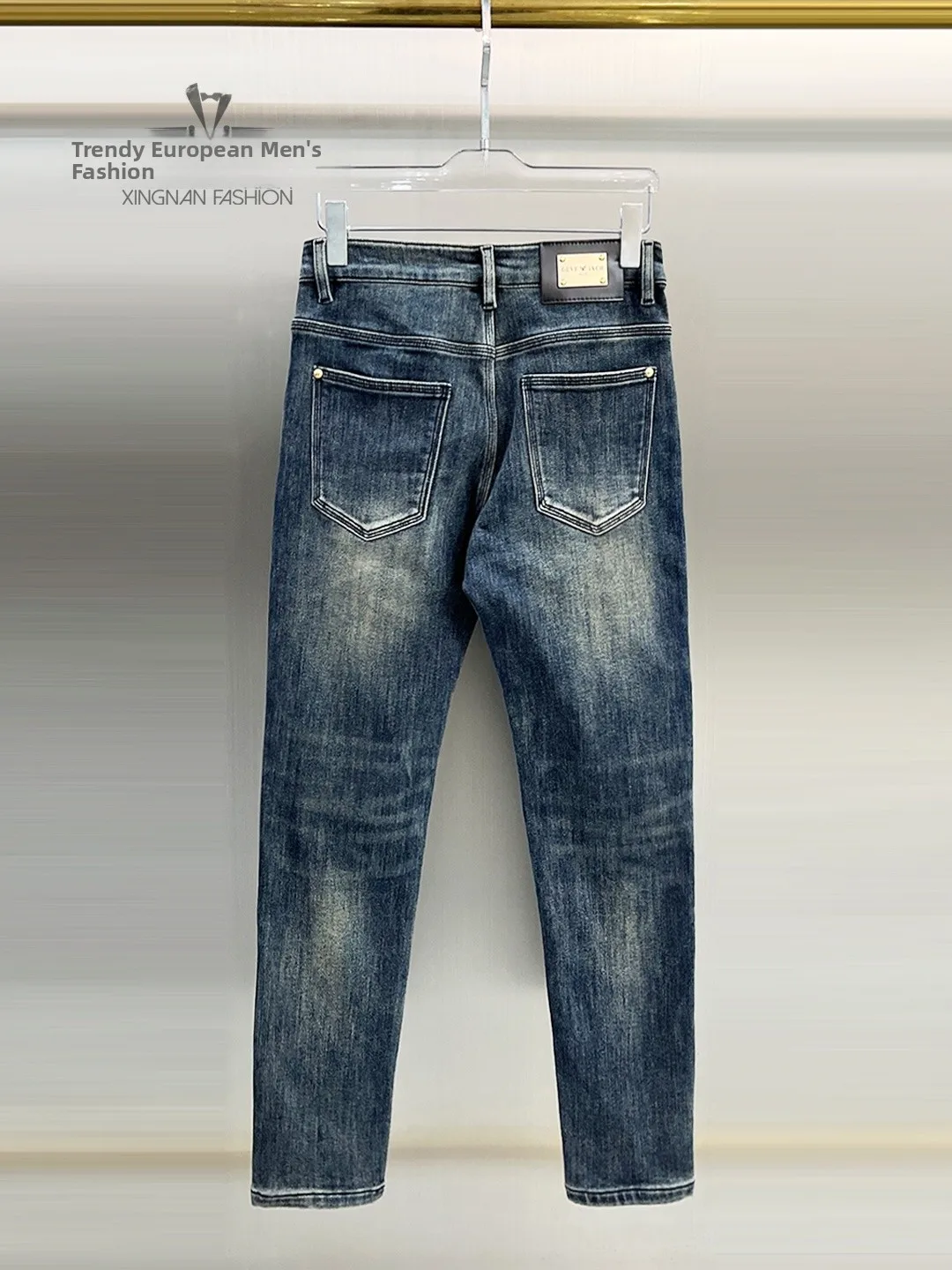 

Джинсы Slim Fit на флисовой подкладке, универсальные мужские зимние теплые брюки для деловых поездок, джинсы прямого кроя, молодежные, модные