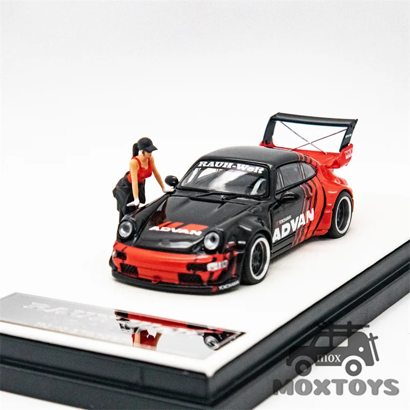 Mini Station 1:64 RWB 964 ADVAN & Motorcycle with figure Diecast Model Car