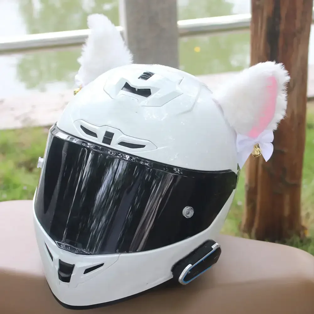 2 szt. Uniwersalny kask motocyklowy dekoracja z uszami kota śliczny kask motocrossowy Cosplay pluszowe naklejki pełna twarz Off kask wystrój