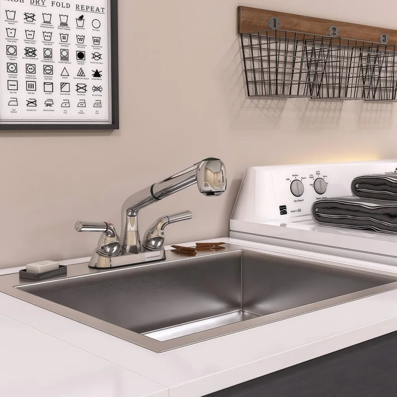 Kitchen 2-Function 4inch Dual Handle Faucet Amazon Household Model Plastic Hot and Cold Pull-Out Faucet