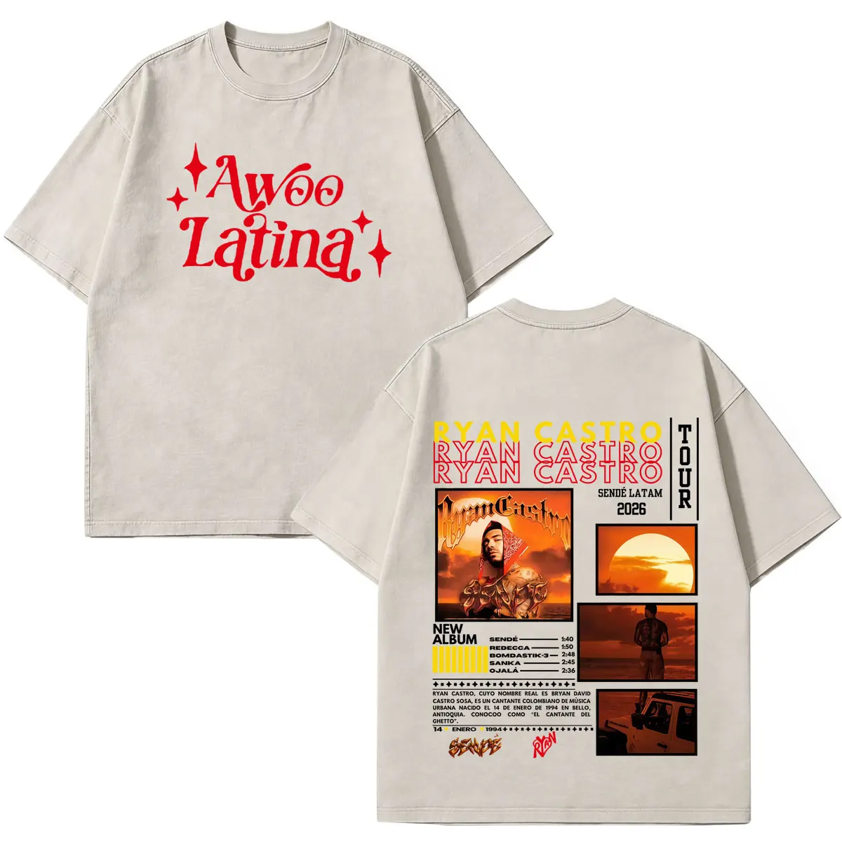 Rapper Ryan Castro Sende Latam Album Tour 2026 Print Tees Men Women Hip Hop T Shirt Summer Cotton Loose Vintage Washed T-shirts
