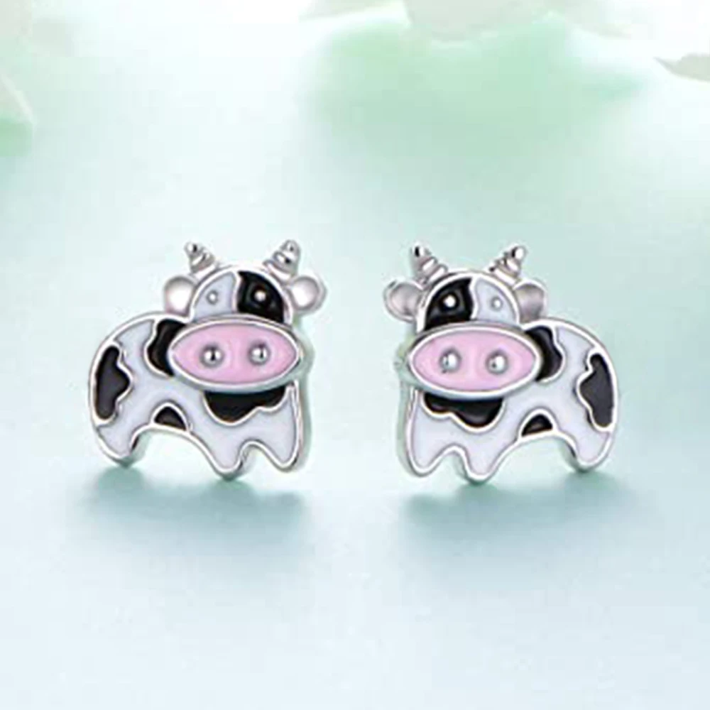 Huitan Milk Cow Design Women Stud Earrings Fancy Cute Ear Piercing Accessories for Girls Birthday Gift Fashion Versatile Jewelry