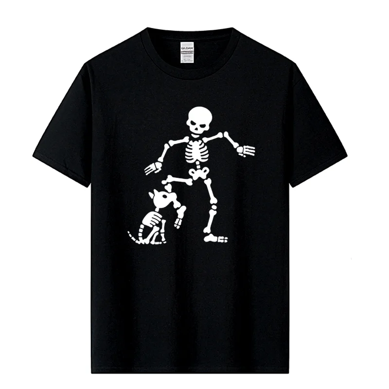 Men's T-shirt High Quality 100% Cotton Funny Skeleton Printed Casual Loose Cool Men T Shirt O-Neck Male T-Shirt Tops Tees