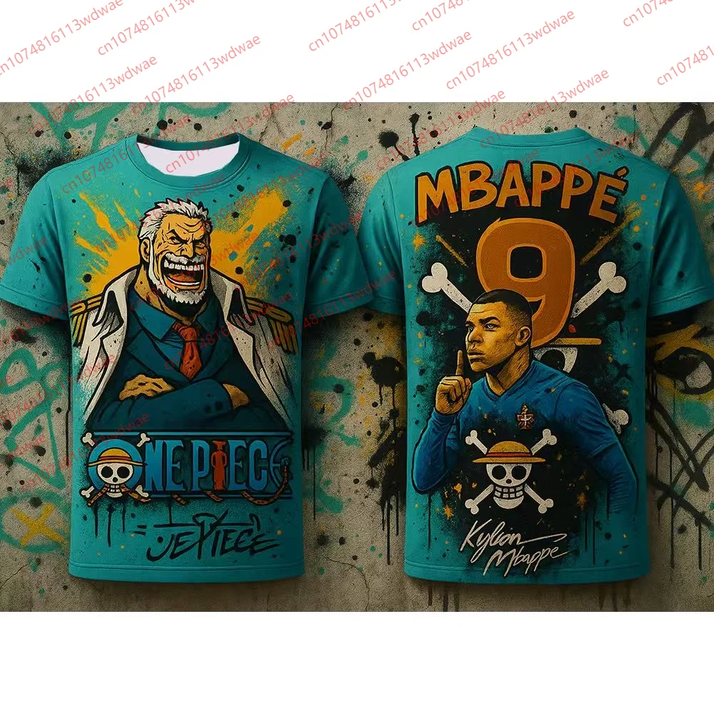 

One Piece Garp Anime T-Shirt Mbappé 9 Jersey Men Summer Streetwear Luffy Skull Ink Graffiti Loose Harajuku Tee Football Jersey