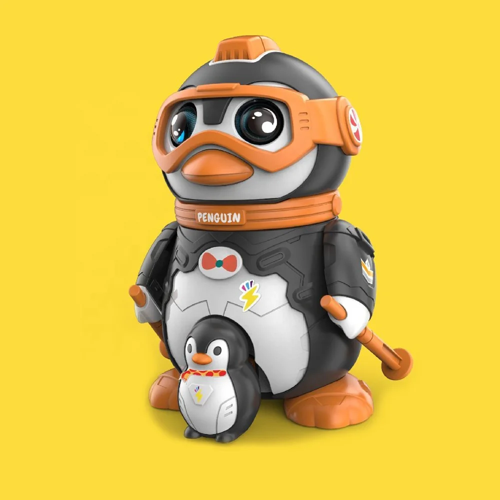 DIY montado esqui pinguim modelo de bloco de construção, puzzle animal infantil, brinquedos de educação precoce, iluminação e música, 18pcs