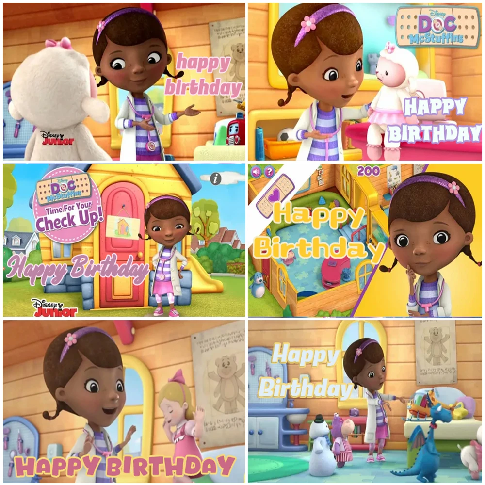 

Disney Toy Little Doctor Theme Background Birthday Party Decoration Banner Supplies Girl Gift Baby Shower Photo Studio Props