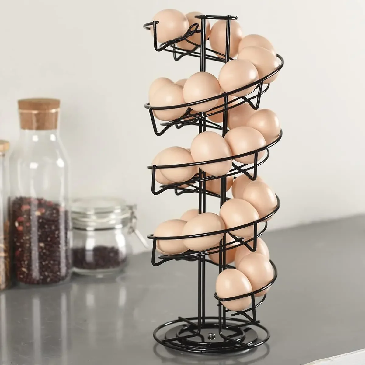 Spiral Egg Skelter Holder, Fresh Egg Holder Large Capacity Metal Egg Dispenser for Kitchen Countertop, Holds Up to 3 Dozen Eggs