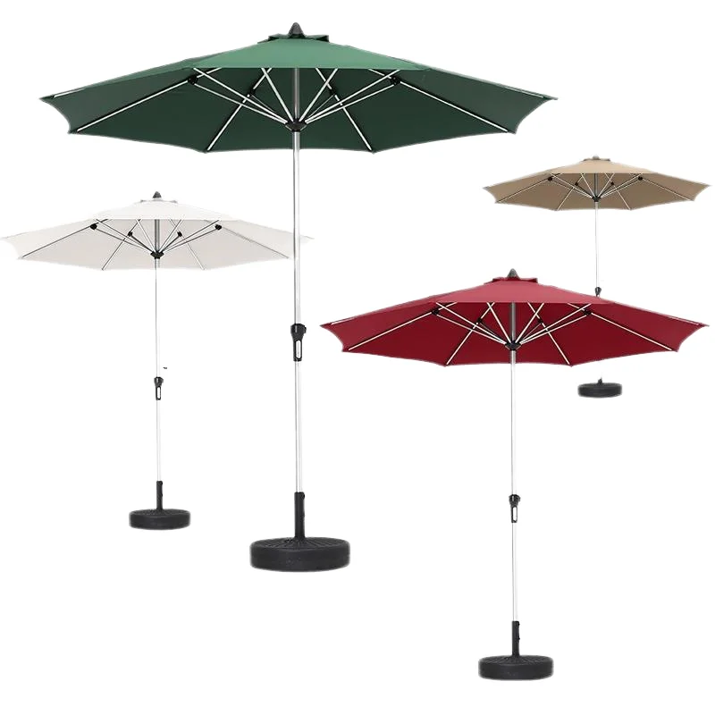 Outdoor Hand-cranked Aluminum Center Pole Umbrella 200D Waterproof Fabric 2.7m Radius Modern Design Anti-UV Sun Shade Furniture