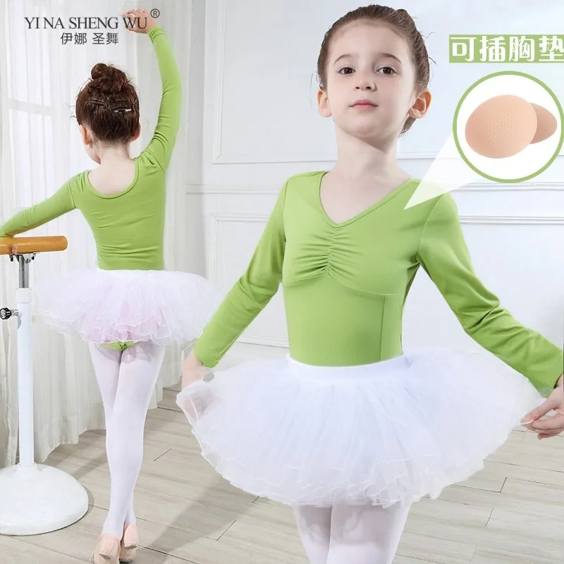 Vêtements de danse pour enfants Vêtements d'entraînement pour filles Costumes de spectacle de danse de ballet Justaucorps de ballet à manches longues Vêtements de gymnastique