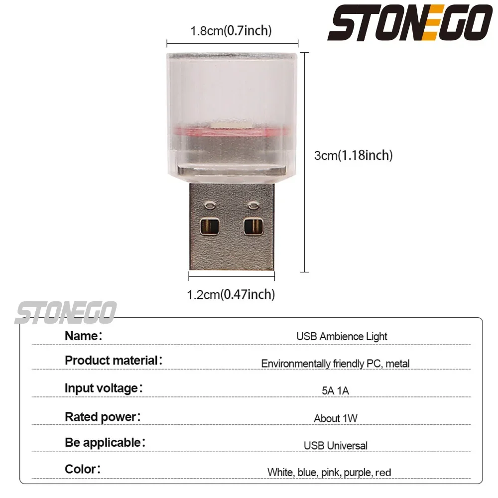 USB Plug-In 5V Atmosphere Light Mini LED Decorative Ambient Light for Auto, Car, Desktop, Wall, Interior, Home Decoration