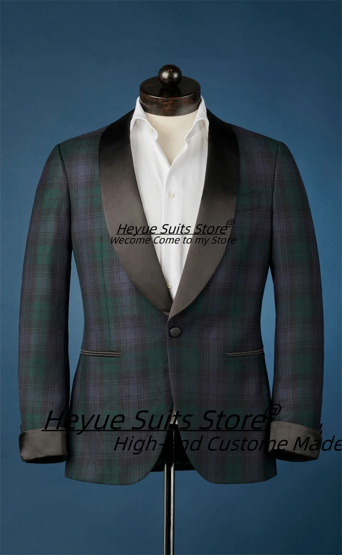 

Customized French style Plaid Men Suits Slim Fit Shawl Lapel Groom Prom Tuxedos 2 Pieces Sets Male Elegant Blazers Costume Homme