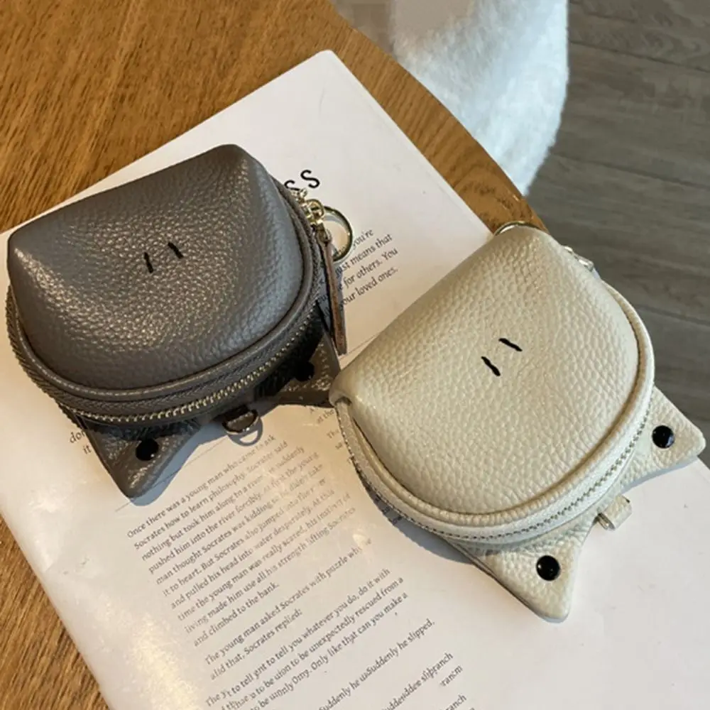 휴대용 지퍼 정품 가죽 동전 지갑 카드 가방 현금 보관 변경 가방 키 체인 소 가죽 귀여운 동전 지갑 선물