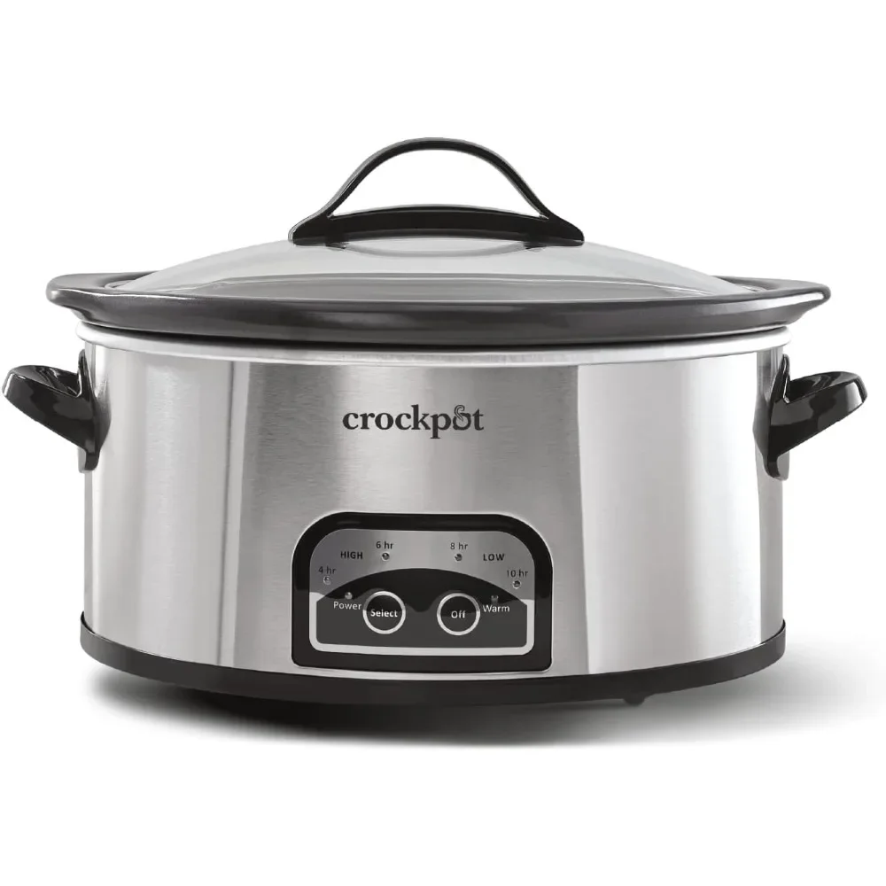 

6 Quart Programmable Slow Cooker with Timer and Auto Food Warmer Setting, Stainless Steel, Non-stick Ceramic Coating