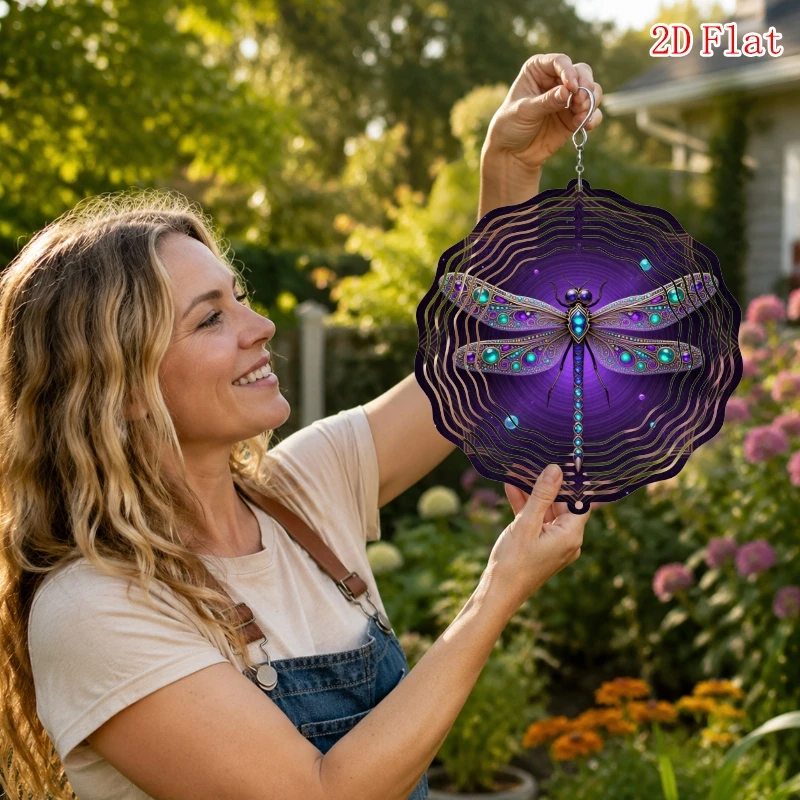 CIFBUY Dragonfly Art Wind Chime Metal Spinner with 360 Rotating Hook No Electricity Needed Hanging Ornament for Garden Patio Out