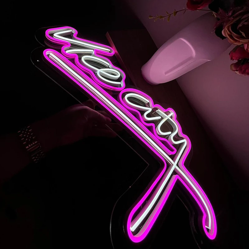 Imagem -03 - Vice City Custom Neon Sign Luzes Led para Decoração de Parede Usb Powered Sala de Estar e Escritório Rosa