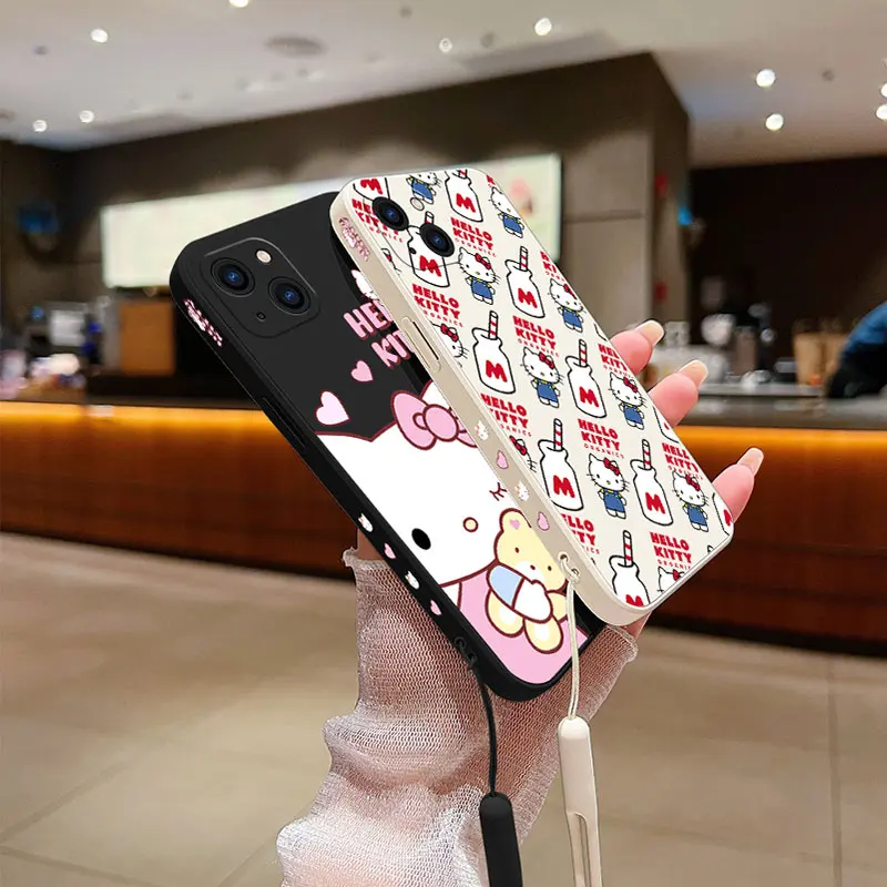 Grappige Sanrio Hello Kitty Case Voor Samsung Galaxy S24 S23 S22 S21 S20 S10 Note 20 Lite Ultra Plus Fe 4G 5G Hoes Met Handriem