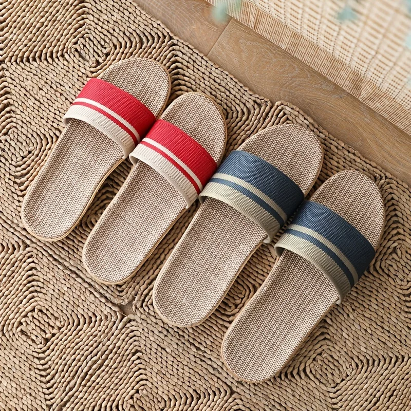 Linnen Slippers Voor Koppels, Indoor Houten Vloeren Voor Thuisgebruik, Anti Slip Dikke Zolen Dames Zomer Koele Slippers Groothandel