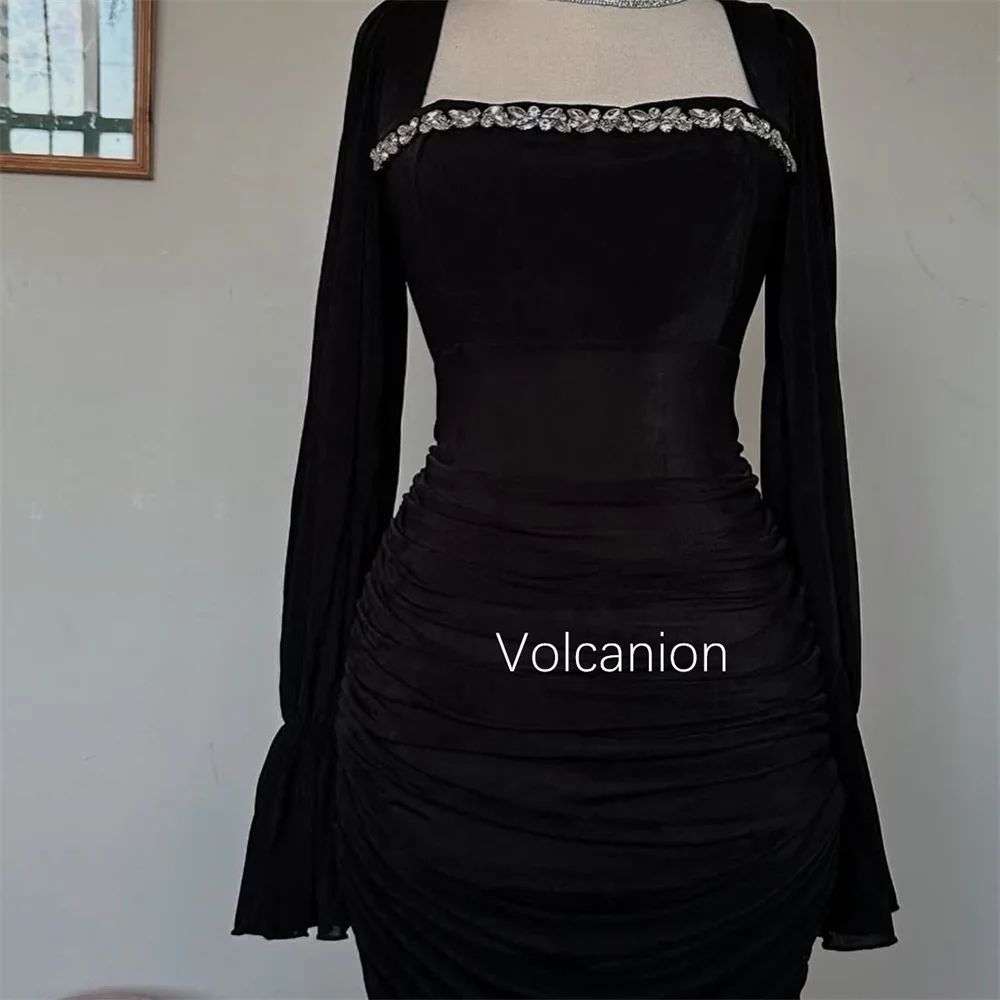 Customized Chiffon Draped Sequined Rhinestone Square Neck Sheath Midi Dresses Bespoke Occasion Classic Elegant Party