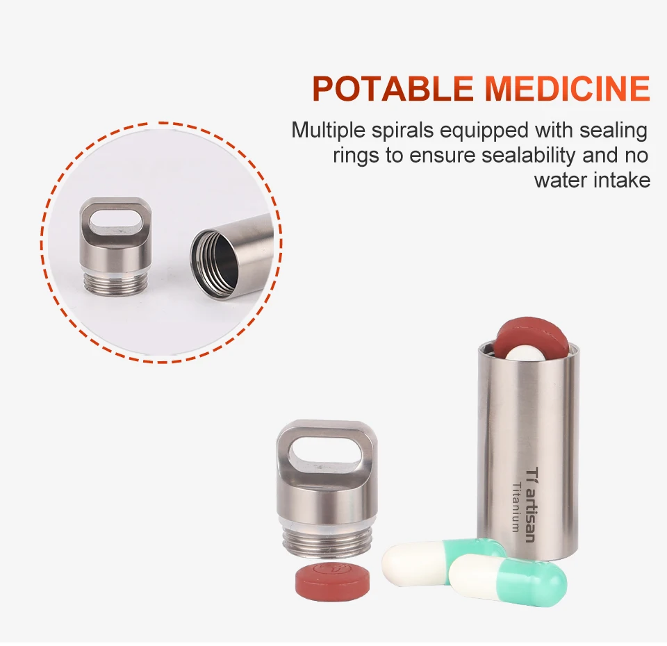 Tiartisan Titan Mini EDC-Werkzeuge Tragbare Versiegelte Medizinflasche für Zuhause und Outdoor Wasserdichte Titan-Pillendose – Detail 15