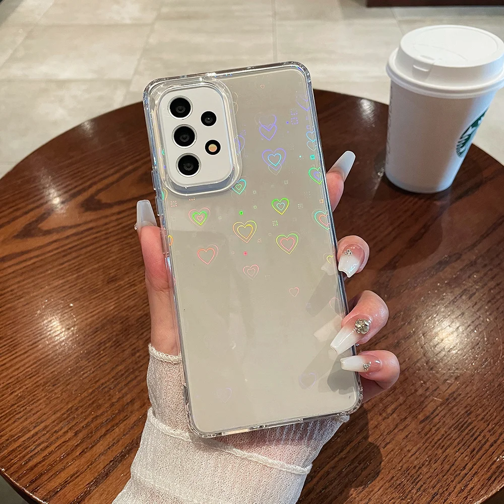 

For Samsung Galaxy A34 A54 A14 A36 case Transparent Laser heart-shaped pattern Cover,Cute and elegant style Anti-fall TPU shell