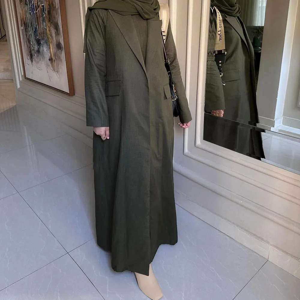 Abayas musulmanas de lujo, chaqueta elegante para mujer, chaqueta de 1 pieza con un botón, solapa de pico, ropa larga femenina, prendas de vestir exteriores a medida 2024