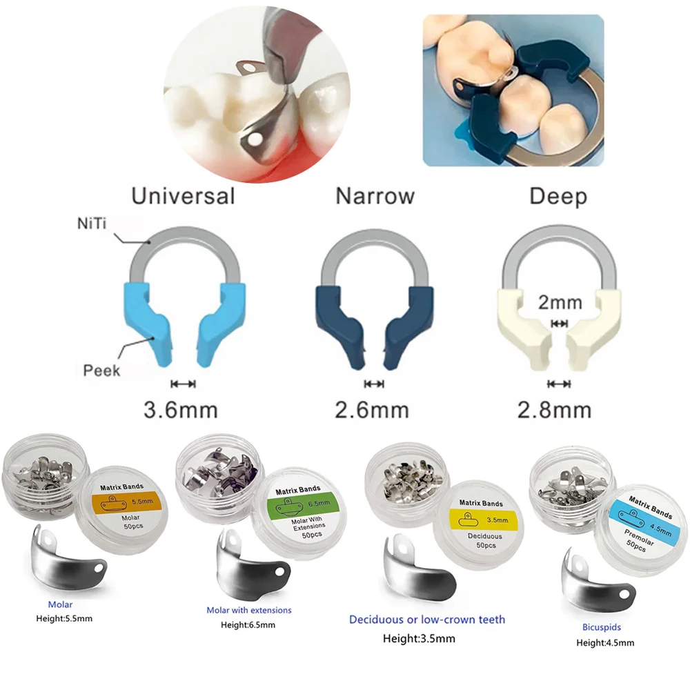 

Dental Matrix Bands Niti Metal Matrices Clamp Ring Sectional Contoured Matrix System Clamping Dentist Tools Dentistry Material