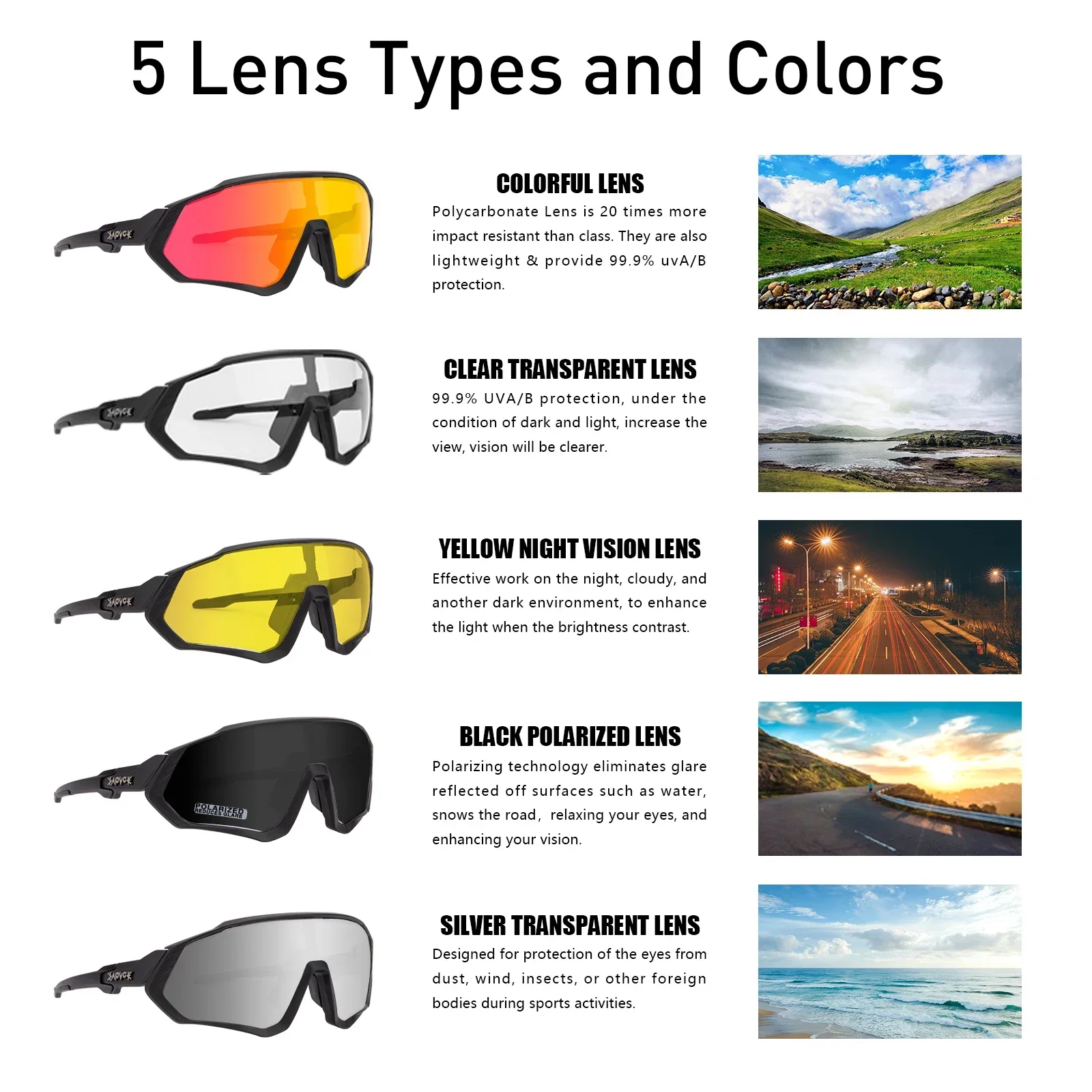 Kapvoe Photochrome Fahrradbrille für Herren, Fahrrad-Sonnenbrille, Sportbrille, UV400, MTB, Fahrradbrille, Reitschutz, UV400 – Detail 18