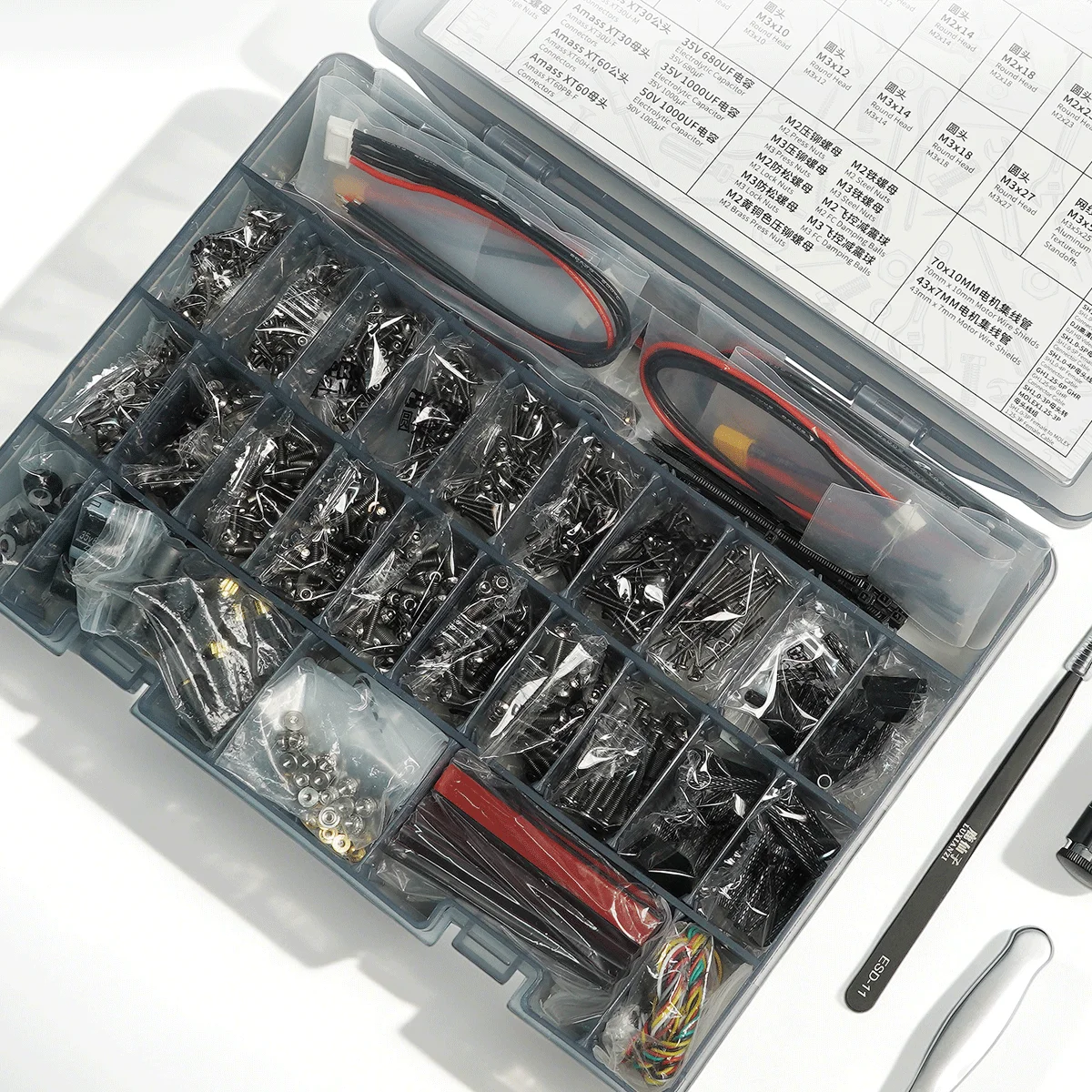 

GEPRC FPV Hardware Pack Storage Tool Box, Complete M2 M3 Screws Nuts Spacers Wiring Repair Accessory Kit for FPV Drone
