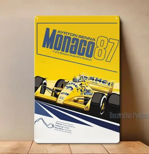 Металлический-постер-с-изображением-Айртона-Сенны-Монако-1987-коллекционный-знак-—-размер-дюйм-—-алюминий