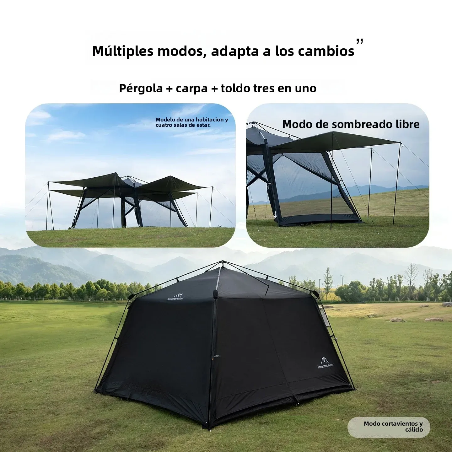 Carpa de camping plegable mejorada para 8-16 personas, apertura automática, estable, para playa, pesca, a prueba de mosquitos, con parasol exterior para camping.