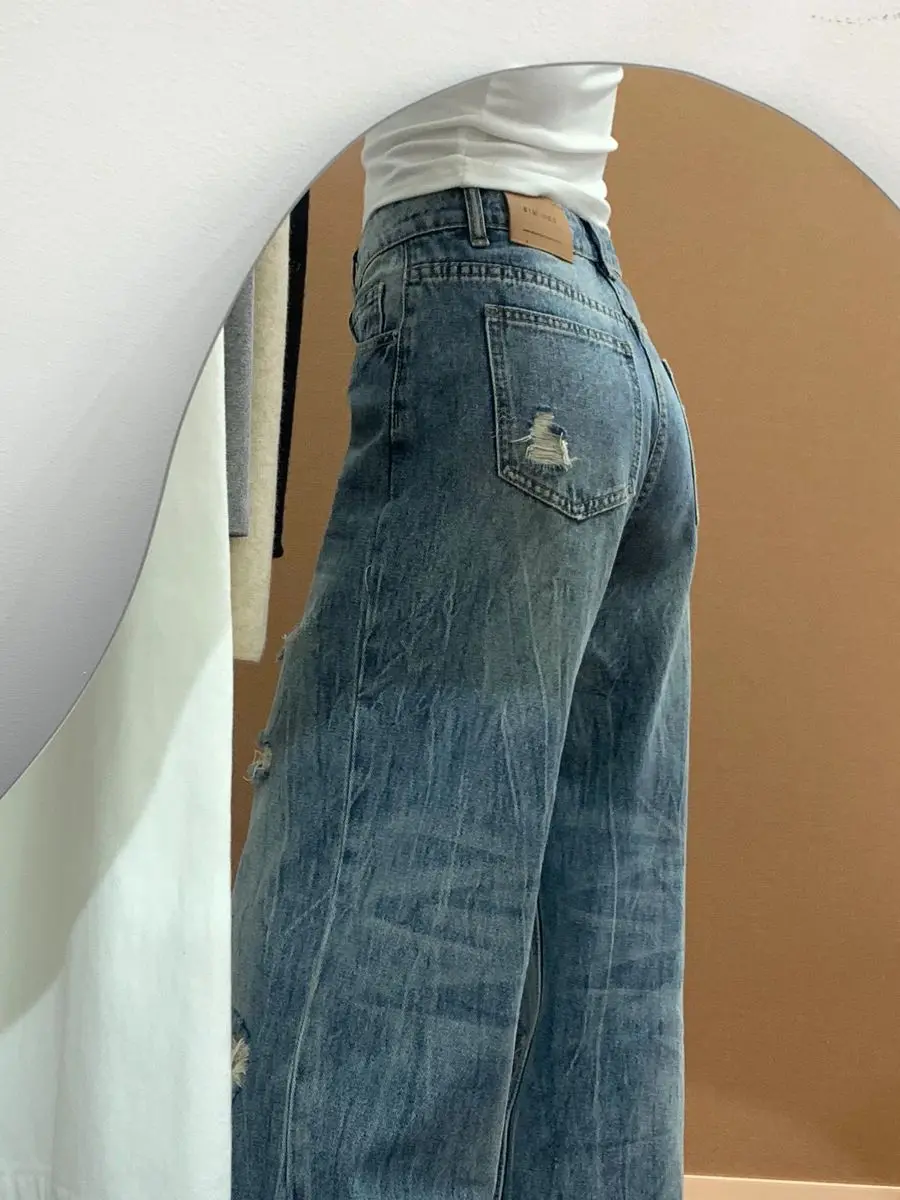 

Blue Jeans Women'S Trousers Hip Hop American Retro Fashionable Casual Occasion Party Vintage Tassel Beaded Sequin Pearl Lace