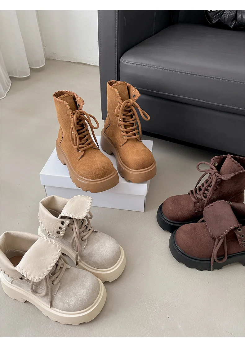 

Women Ankle Platform Boots Winter Snow Sport Suede Shoes Woman Designer Casual Flats Running Chelsea Lace Up Botas De Mujer