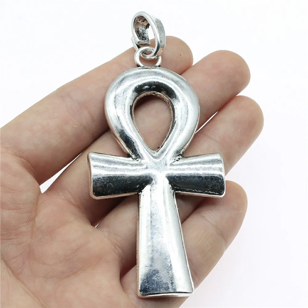 IFOCUS 2pcs/Lot Ancient Egyptian Key Of Life Ankh Cross Pendant For DIY Jewelry Making Zinc Alloy 80x42mm/3.15x1.65inch